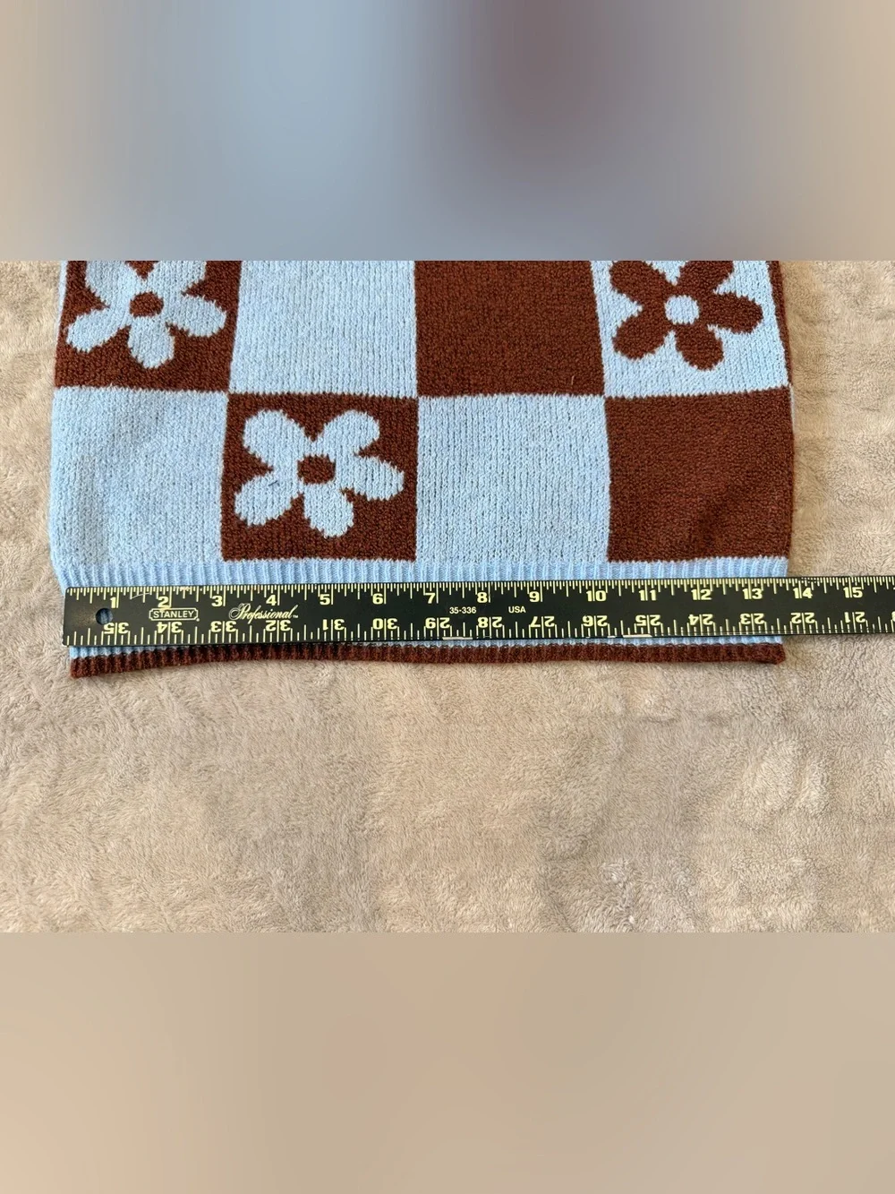 Sugar Moon Blue & Brown Floral Checkered Knit Sweater Vest Small 90s Y2K